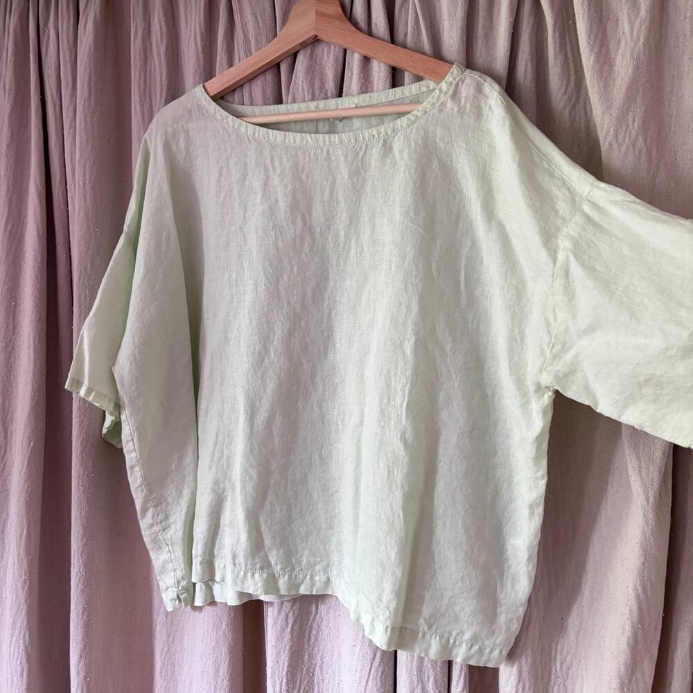 Eileen Fisher Organic Linen Boxy Top Mint Green Women's Large Lagenlook Summer